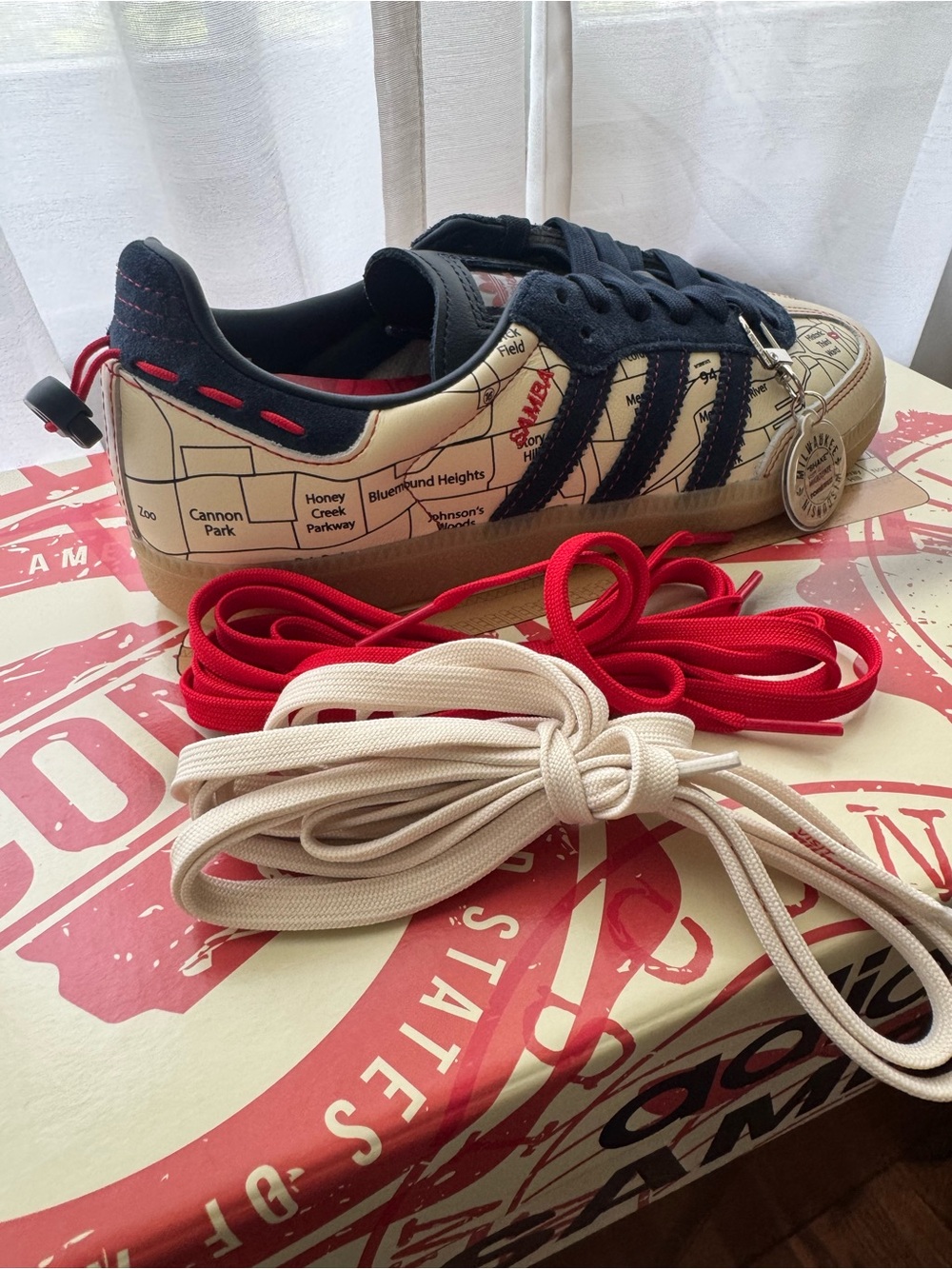 Adidas Samba Viewfinder “Milwaukee Map” Sneakers in Navy, Cream & Red